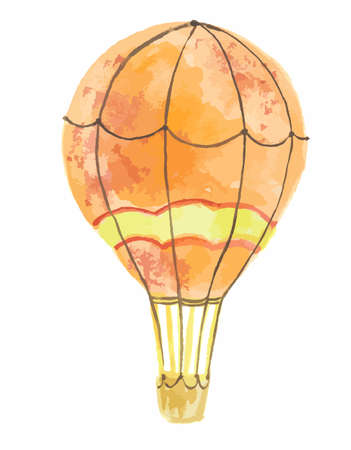 Isolated watercolor air balloon on white background. Beautiful and colorful balloon for decoration for holidays. Concept of travelling.のイラスト素材