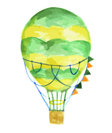 Isolated watercolor air balloon on white background. Beautiful and colorful balloon for decoration for holidays. Concept of travelling.のイラスト素材