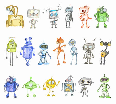 Robots watercolor set isolated on white backgroundのイラスト素材