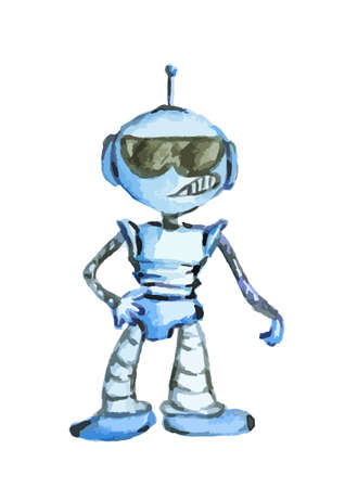 Robot watercolor isolated on white backgroundのイラスト素材