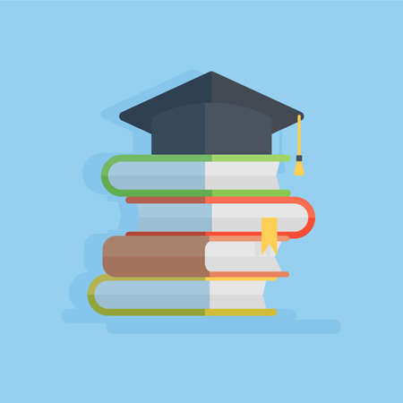 Hat with books. Concept of graduation, university study and education achievment.のイラスト素材