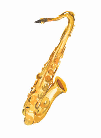 Isolated watercolor golden saxophone on white background..のイラスト素材