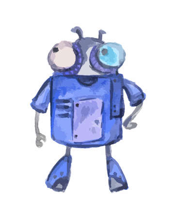 Isolated watercolor robot on white background. New technology. Funny character.のイラスト素材