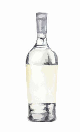 Watercolor liquor bottle on white background. Alcohol beverage. Drink for restaurant or pub.のイラスト素材