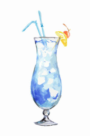 Isolated watercolor cocktail. Isolated glass with alcohol drink on white background.のイラスト素材