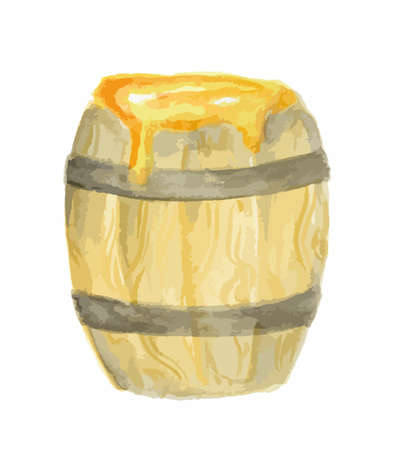 Isolated watercolor honey barrel on white background.のイラスト素材