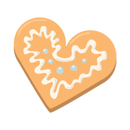 Christmas cookies girl. Isolated ginger cookie with decoration on white background. Sweet and delicious holiday gift. Angel girl with green bell. Heart-shaped.のイラスト素材