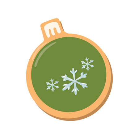 Christmas cookies girl. Isolated ginger cookie with decoration on white background. Sweet and delicious holiday gift. Angel girl with green bell.のイラスト素材