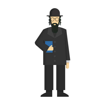 Isolated jewish rabbi standing on white background. Concept of Israel, synagogue and judaic religion.のイラスト素材