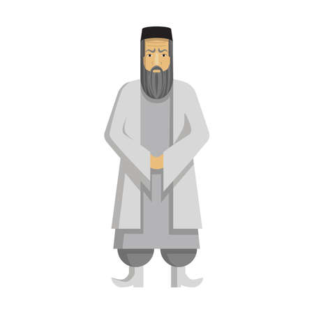 Isolated arabic mullah standing on white background. Concept of middle east and islamic religion .のイラスト素材