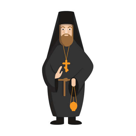 Isolated russian pope standing on white background. Concept of orthodox church.のイラスト素材