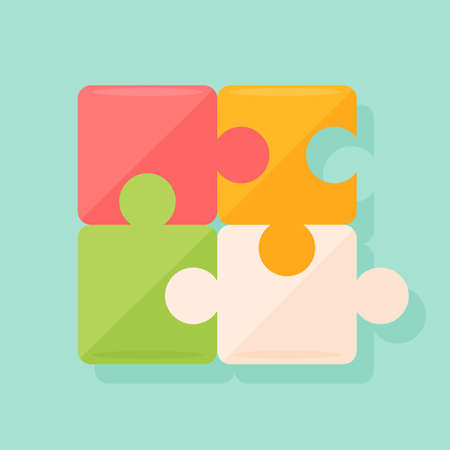 Isolated puzzles set. Four pieces. Idea of team building, challenge and strategy.のイラスト素材