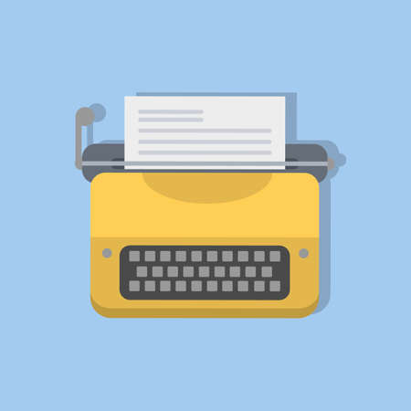 Isolated yellow typewriter. Retro equipment for writers and journalists.のイラスト素材