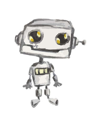 Isolated watercolor robot on white background. New technology. Funny character.のイラスト素材