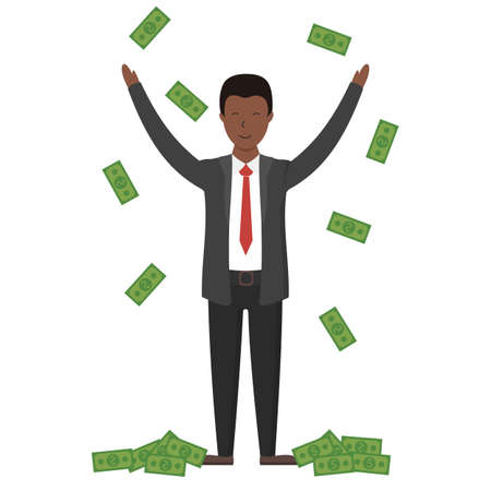 Businessman with money. African american businessman throwing money in happiness.のイラスト素材