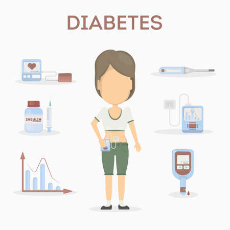 Vector Diabetes equipment icons set. on whiteのイラスト素材
