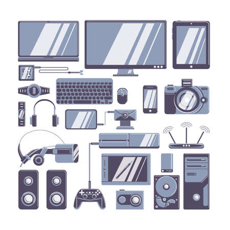 Gadgets icons set. Different isolated devices on white background.のイラスト素材
