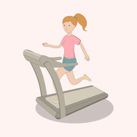 Girl on treadmill. Fit and beautiful woman jogging. Healthy lifestyle.のイラスト素材
