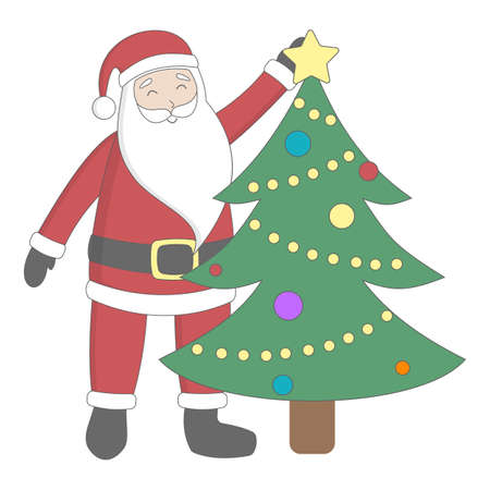 Isolated Santa Claus with christmas tree standing on white background.のイラスト素材