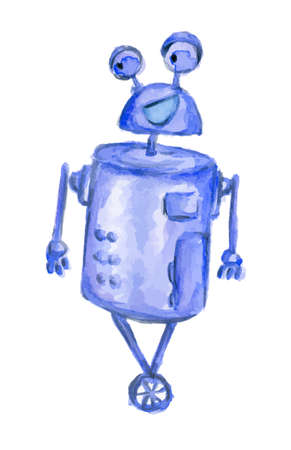 Isolated watercolor robot on white background. New technology. Funny character.のイラスト素材