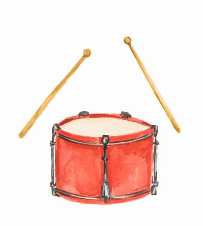 Isolated watercolor drums on white background. Classical instrument.のイラスト素材