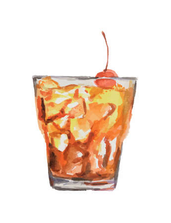 Isolated watercolor cocktail. Isolated glass with alcohol drink on white background. Cherry.のイラスト素材