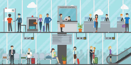 Airport terminal business travel concept. Flat design.のイラスト素材