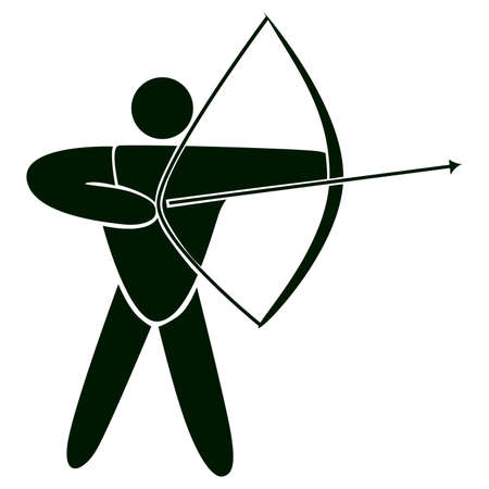 Isolated archery icon. Black figure of an athlet on white background. Person with arrow and bow.のイラスト素材