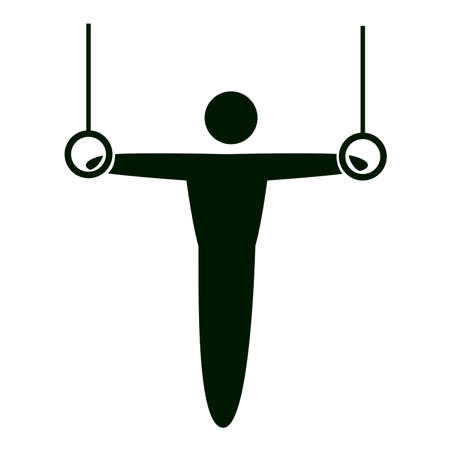 Isolated gymnastics icon. Black figure of an athlet on white background. Person with flying rings.のイラスト素材