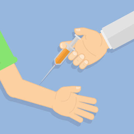 Doctor making vaccination. Hand with syringe. Concept of healthcare, medical treatment.のイラスト素材