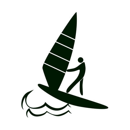 Isolated sailing icon. Black figure of an athlet on white background. Person with a boat.のイラスト素材