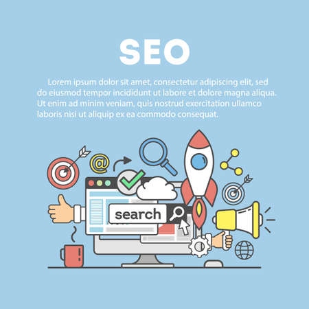 Search engine optimization concept. Social network and media communication.のイラスト素材