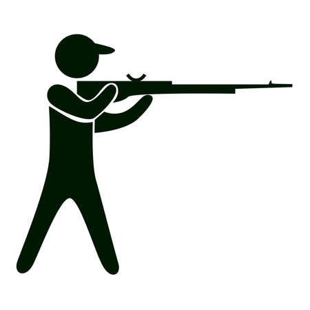 Isolated shooting icon. Black figure of an athlet on white background. Person with gun.のイラスト素材
