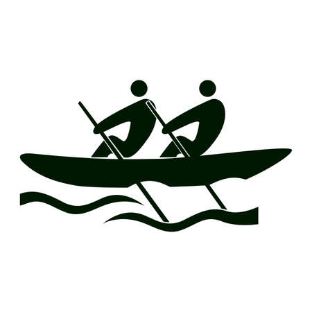 Isolated rowing icon. Black figures of athlets on white background. People in a boat.のイラスト素材