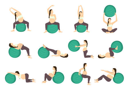 Workout for pregnant set. Exercises with fit ball.のイラスト素材