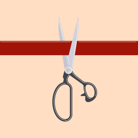 Isolated scissors with red ribbon. Concept of opening ceremony or presentation.のイラスト素材