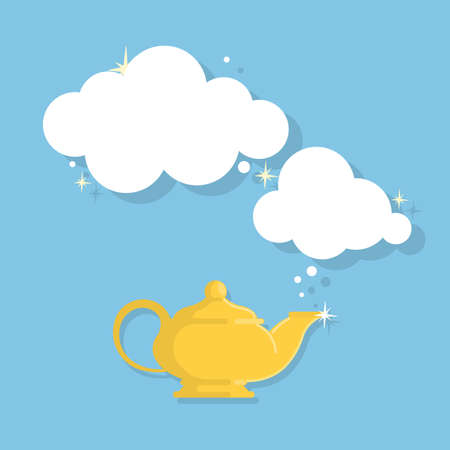 Isolated genie lamp on blue background. Arabian fairytale. Concept of wish and dream.のイラスト素材