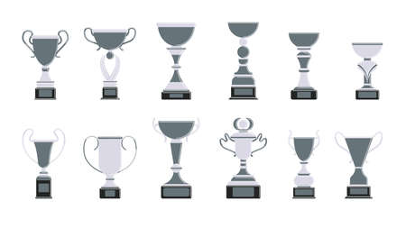Silver cups set on white background. Trophies for second place.のイラスト素材
