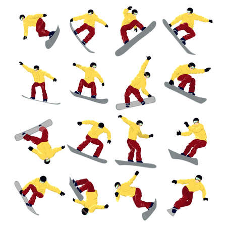 Snowboarding set on white background. Professional athlete. Extreme sport. Male athlet.のイラスト素材