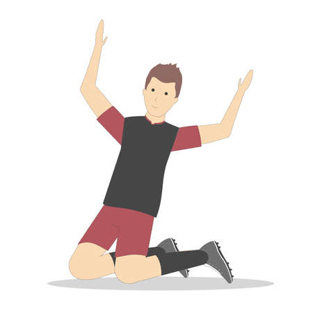 Isolated football player excited or upset standing on knees on white background. Soccer player. Man in uniform.のイラスト素材