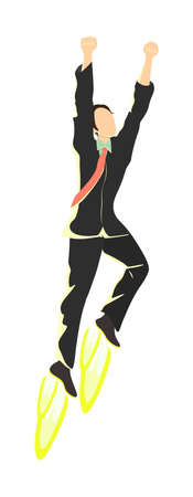 Happy man with jet legs. Winning and celebrating it. Successful business.のイラスト素材