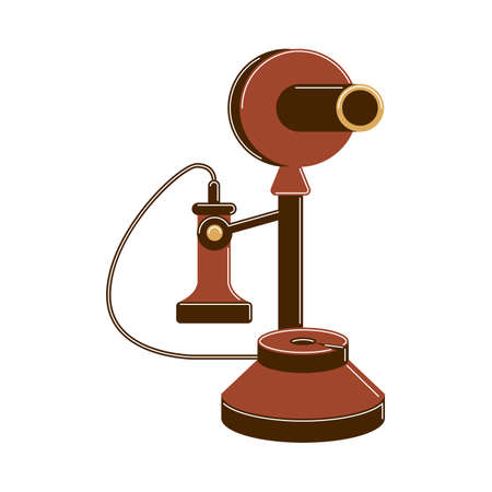 Isolated retro phone with wheel and separate receiver. Vintage home decoration.のイラスト素材