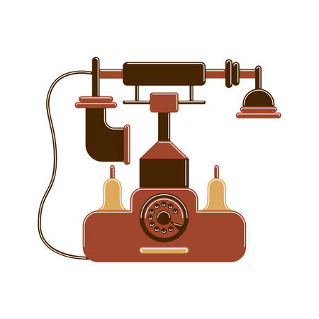 Isolated retro phone with wheel and separate receiver. Vintage home decoration.のイラスト素材