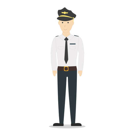 Isolated pilot on white background. Smiling funny pilot in flying uniform.のイラスト素材