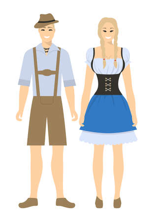 Isolated german couple on white background. Man and woman in traditional costumes.のイラスト素材
