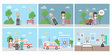 Heart attack infographic on white background. Symptoms and first aid.のイラスト素材