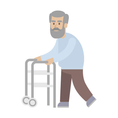 Isolated disabled man on white background. Old man with walker.のイラスト素材