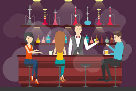 Hookah bar interior. Bar and with food and hookah service. Interior in smoke. Bar counterのイラスト素材