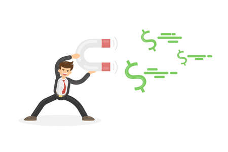 Businessman attracts money with magnet. Concept of income, profit and success.のイラスト素材