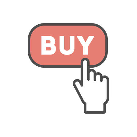 Isolated red buy button icon on white backgroundwith white pointer.のイラスト素材